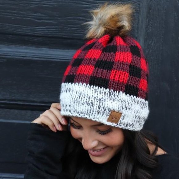 Infinity Raine Accessories - JUST FOR WARMTH BUFFALO PLAID BEANIE-RED